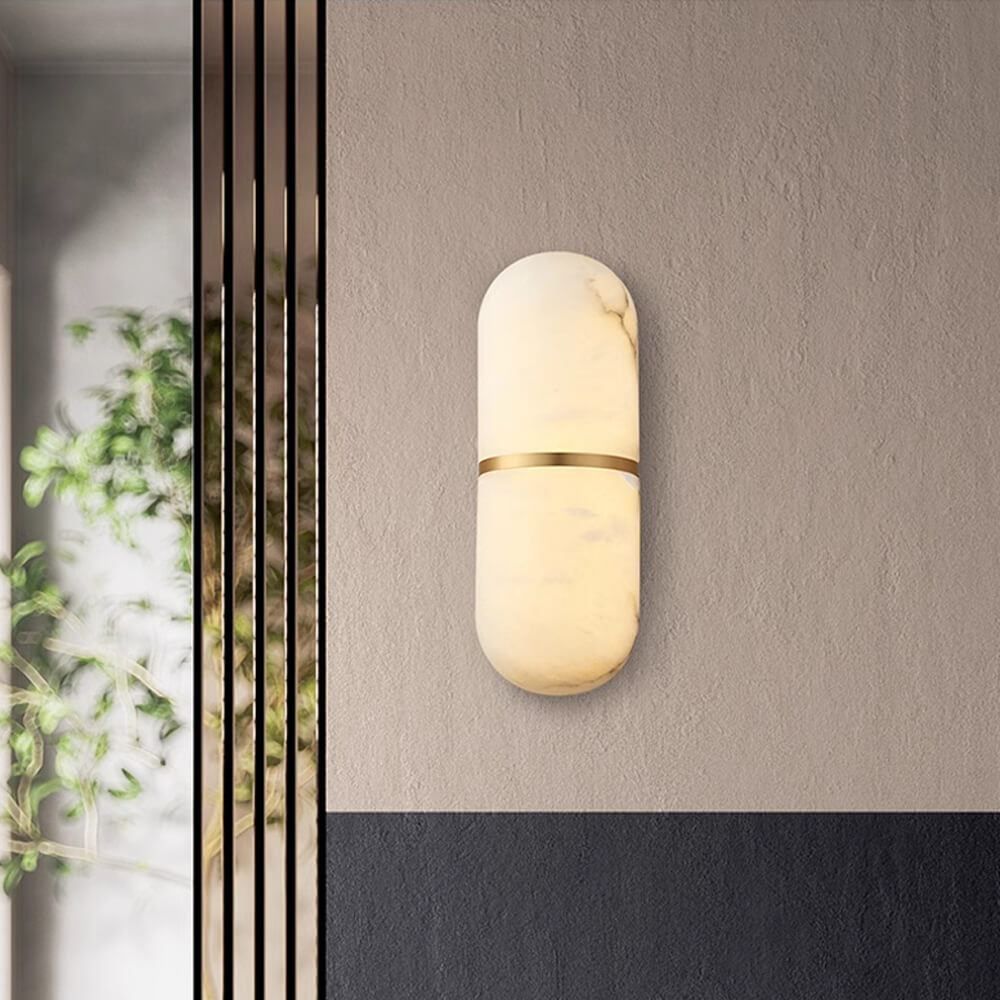 Alabaster Pill Wall Light with Dimmable LED and Metal Finish