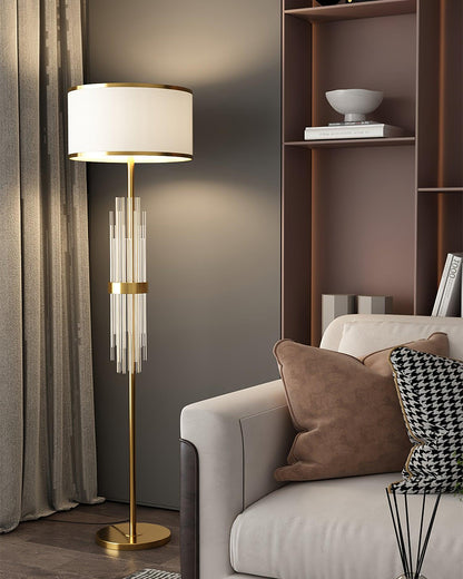 Alston Floor Lamp with Gold Metal and Fabric Shade
