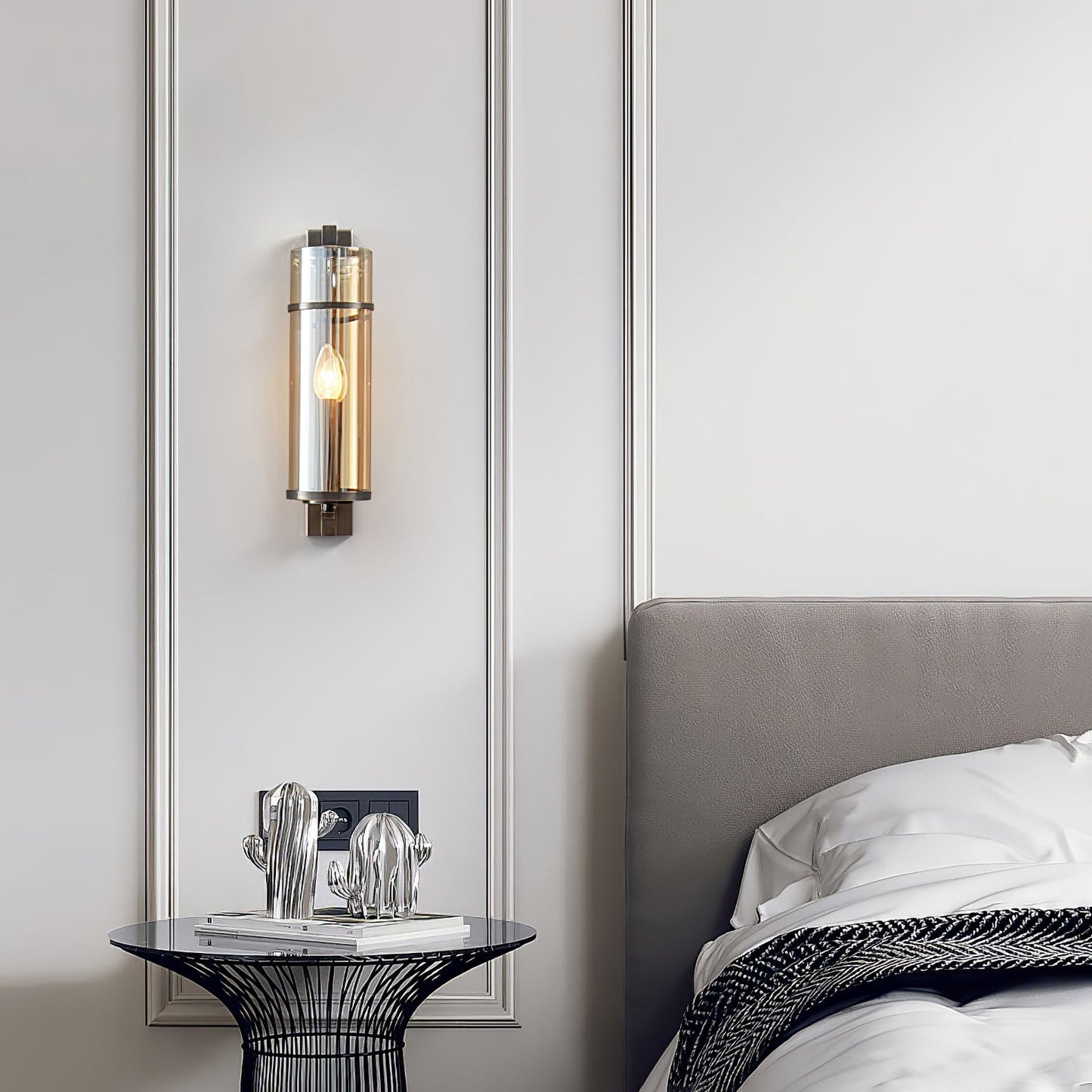 Amalfi Wall Lamp Black Metal LED Light with Fabric Shade