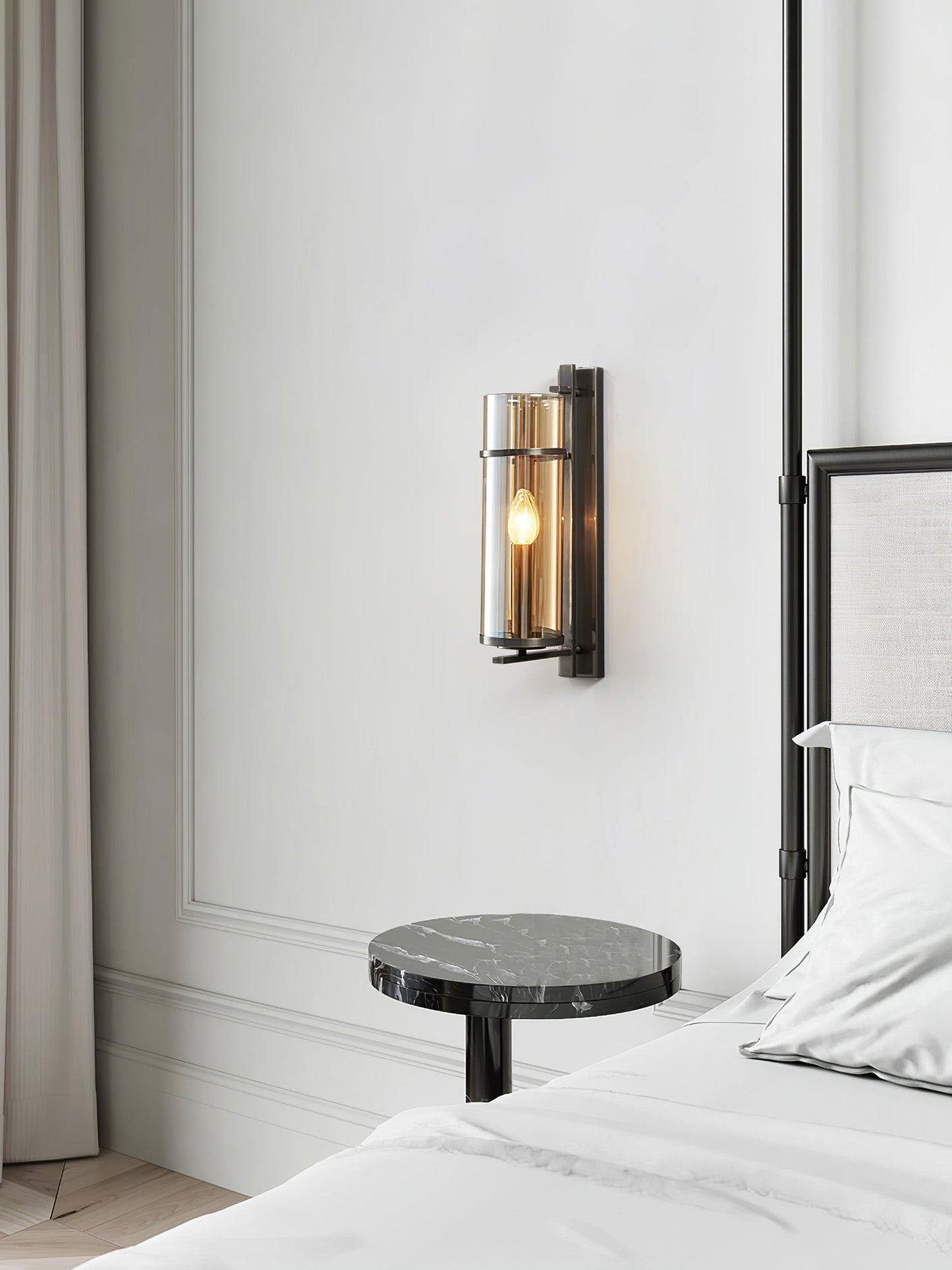 Amalfi Wall Lamp Black Metal LED Light with Fabric Shade