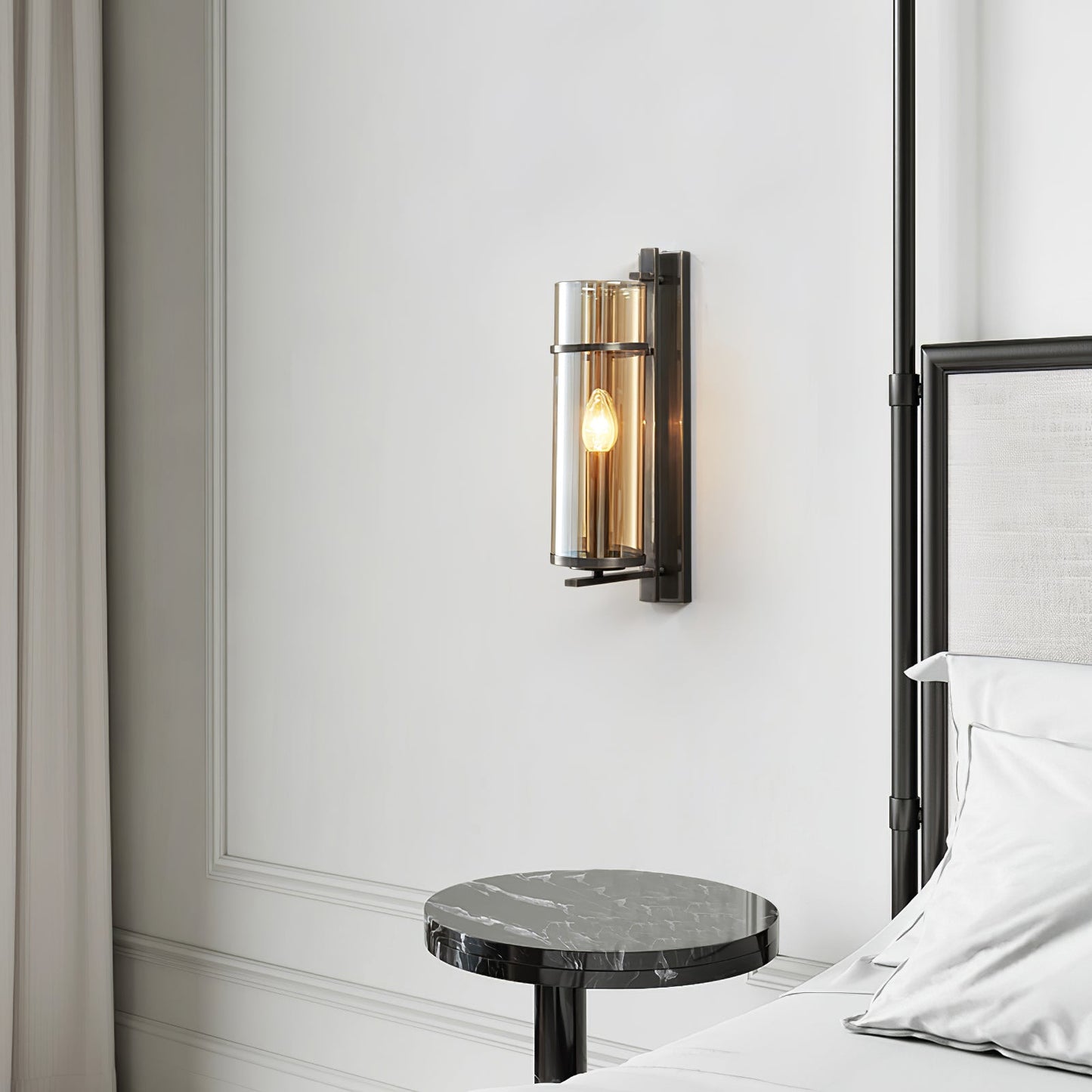 Amalfi Wall Lamp Black Metal LED Light with Fabric Shade