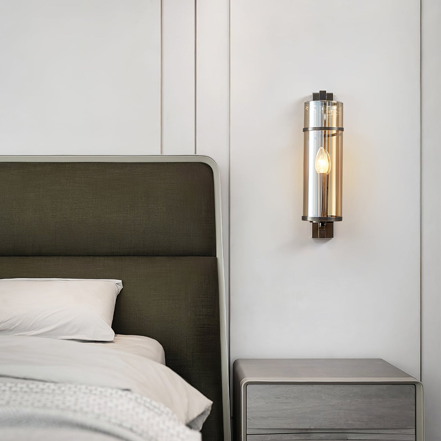 Amalfi Wall Lamp Black Metal LED Light with Fabric Shade