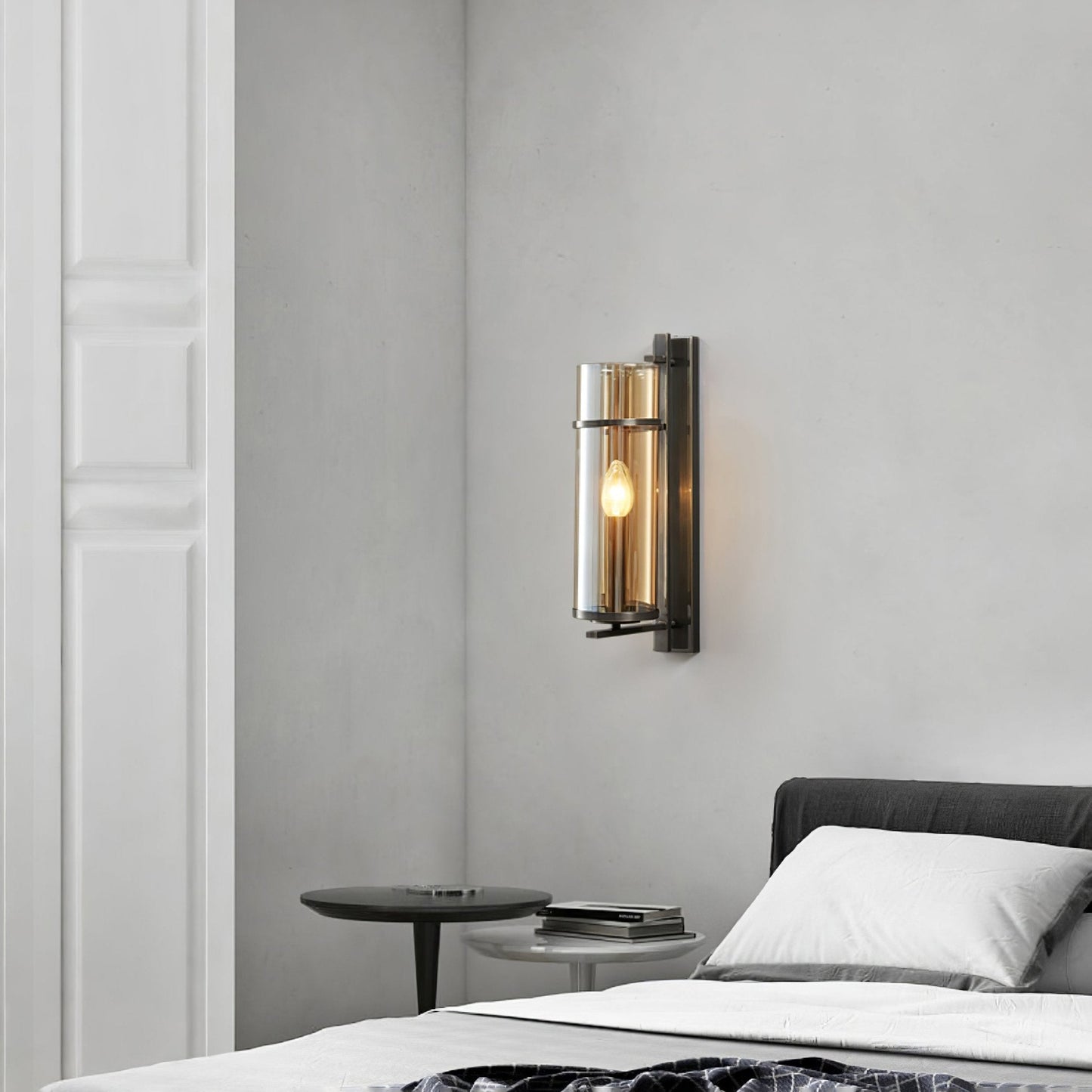 Amalfi Wall Lamp Black Metal LED Light with Fabric Shade