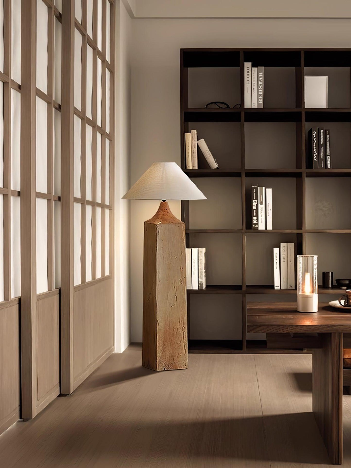 Arboreal Whisper Floor Lamp - LED, Wooden Base, Indoor Lighting