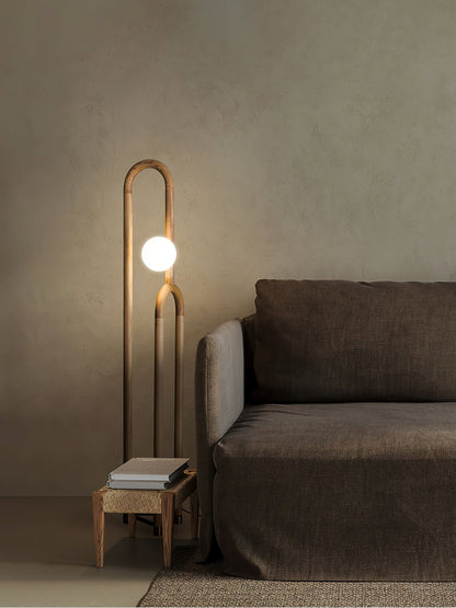 Arc N Floor Lamp with LED Light - Modern Wooden Design