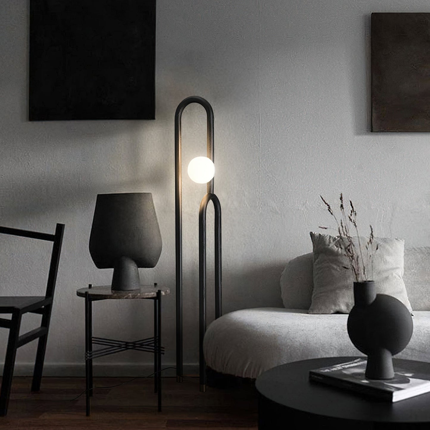 Arc N Floor Lamp with LED Light - Modern Wooden Design