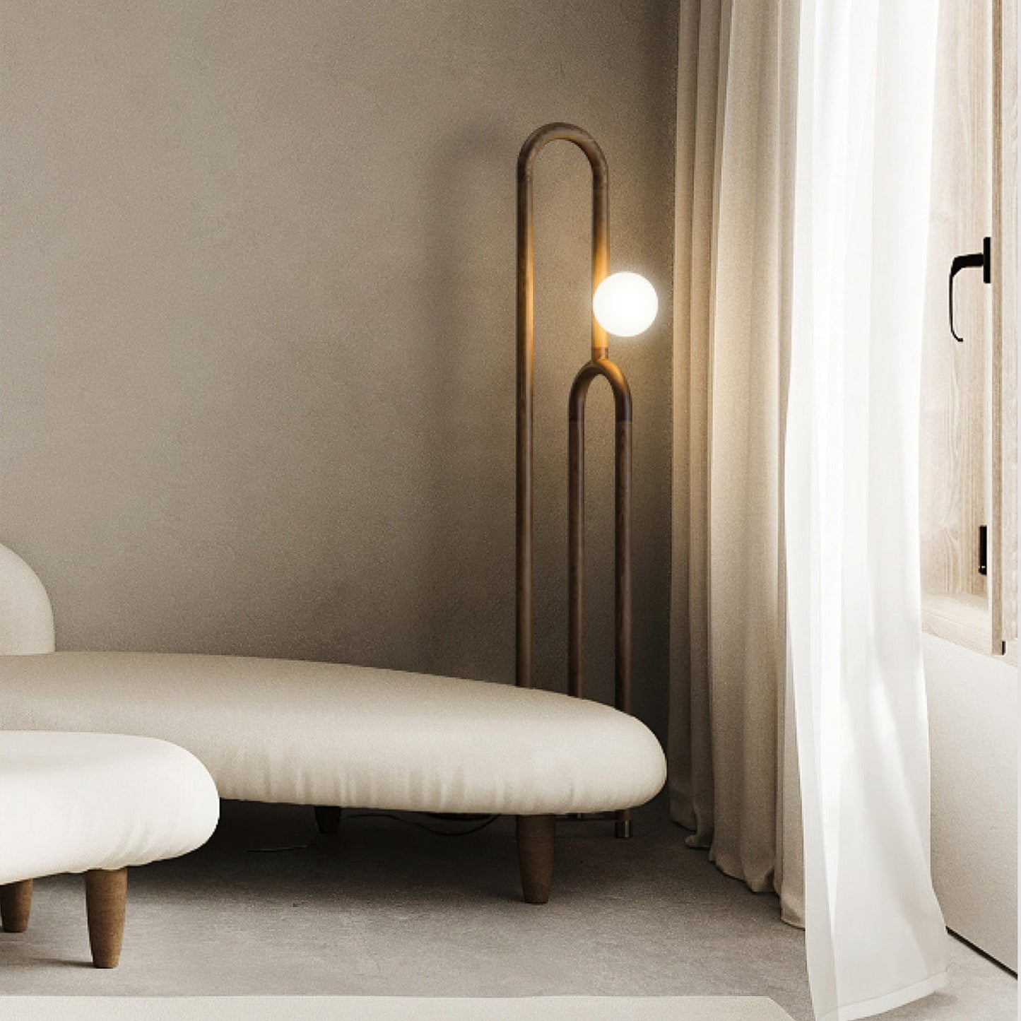Arc N Floor Lamp with LED Light - Modern Wooden Design