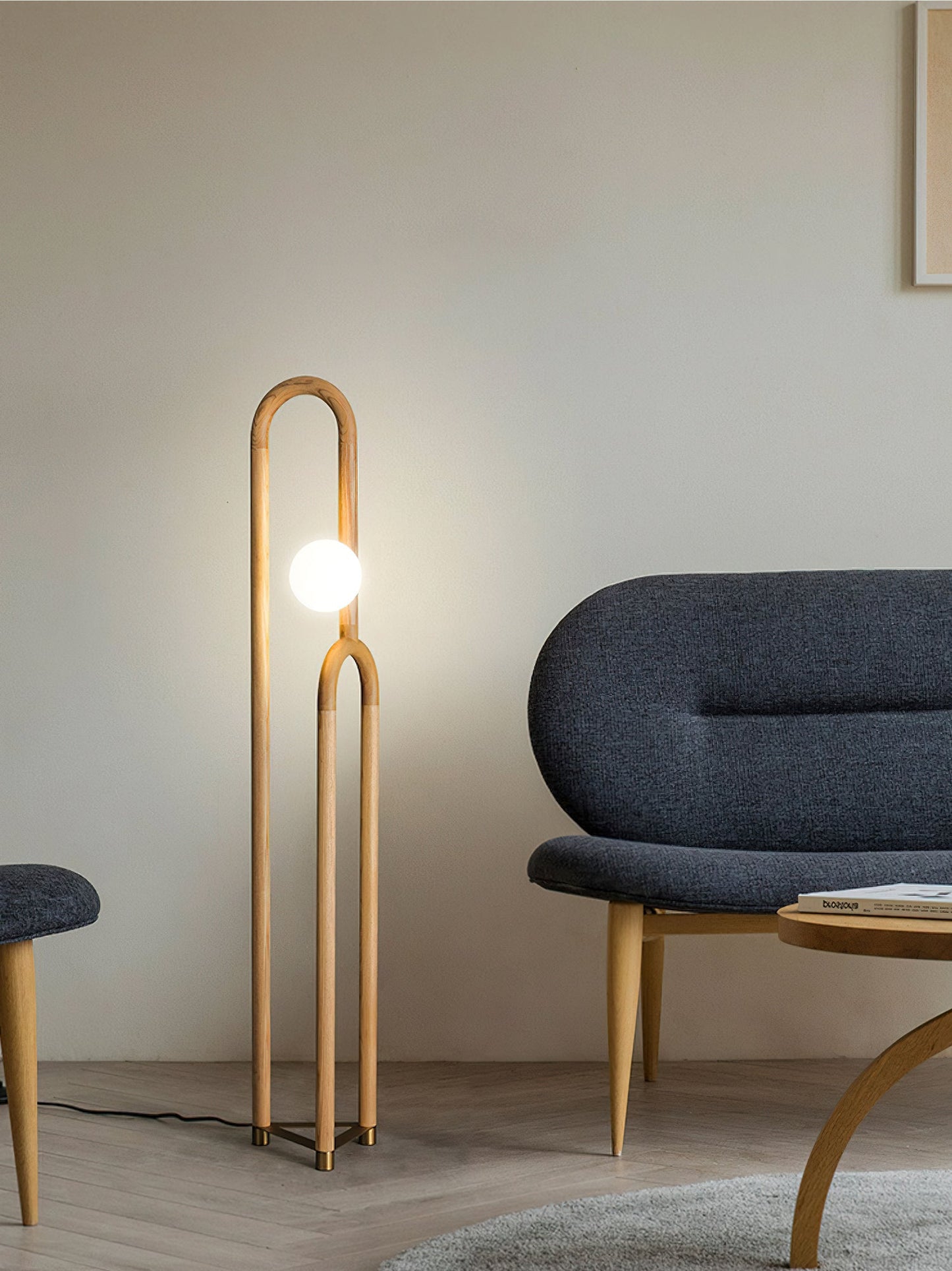 Arc N Floor Lamp with LED Light - Modern Wooden Design