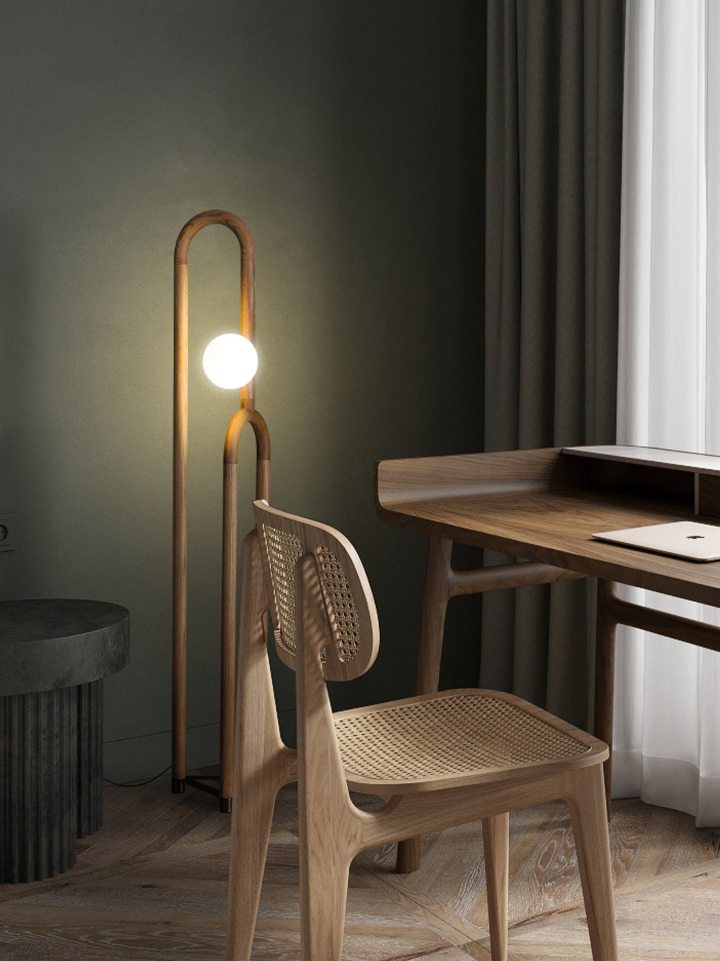 Arc N Floor Lamp with LED Light - Modern Wooden Design