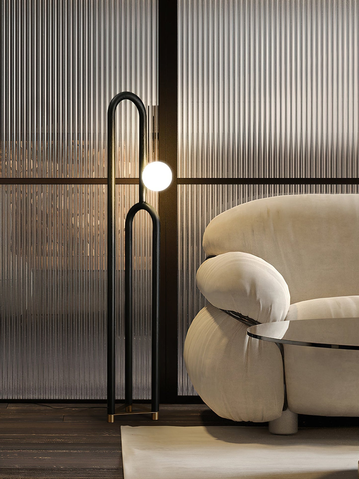Arc N Floor Lamp with LED Light - Modern Wooden Design