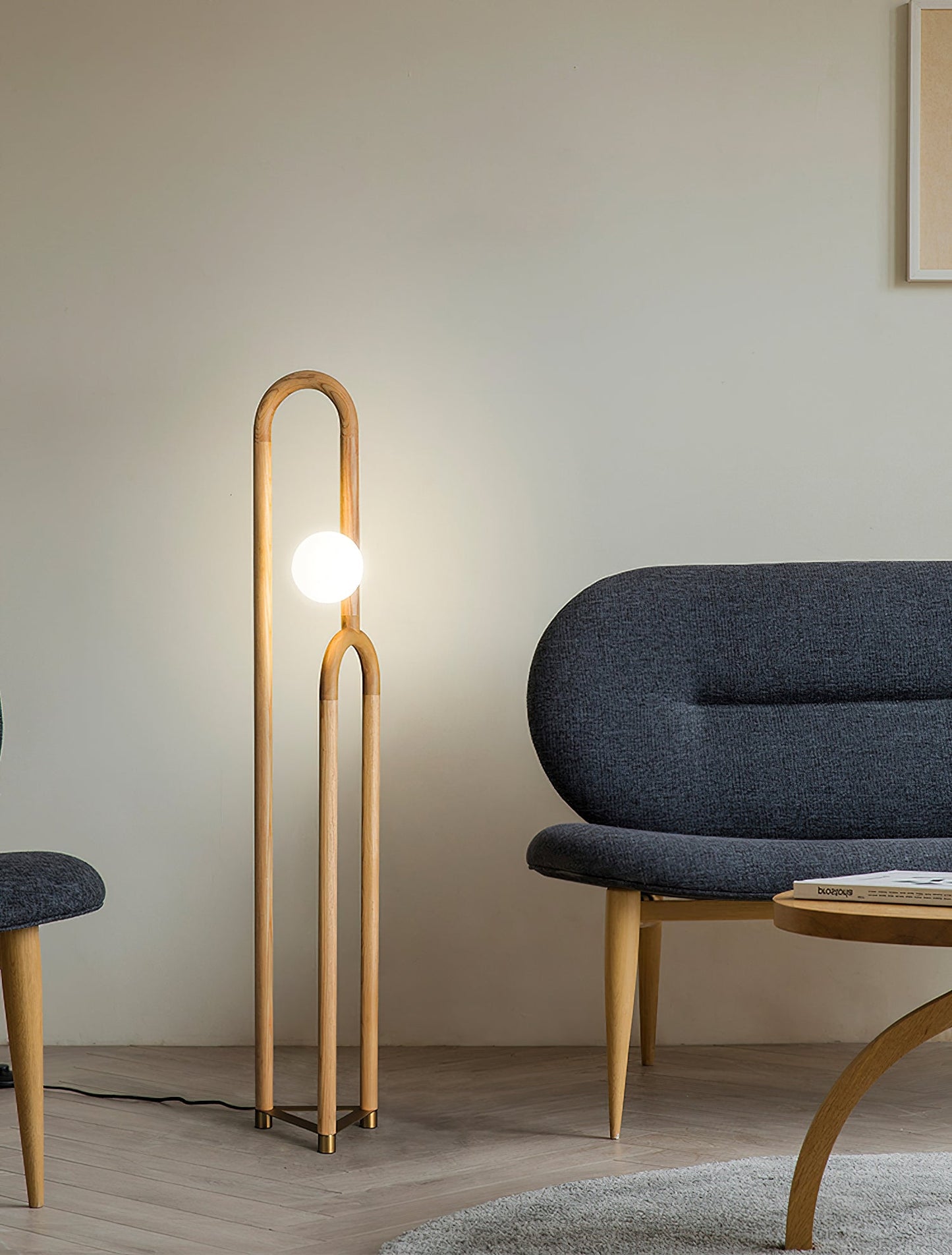 Arc N Floor Lamp with LED Light - Modern Wooden Design