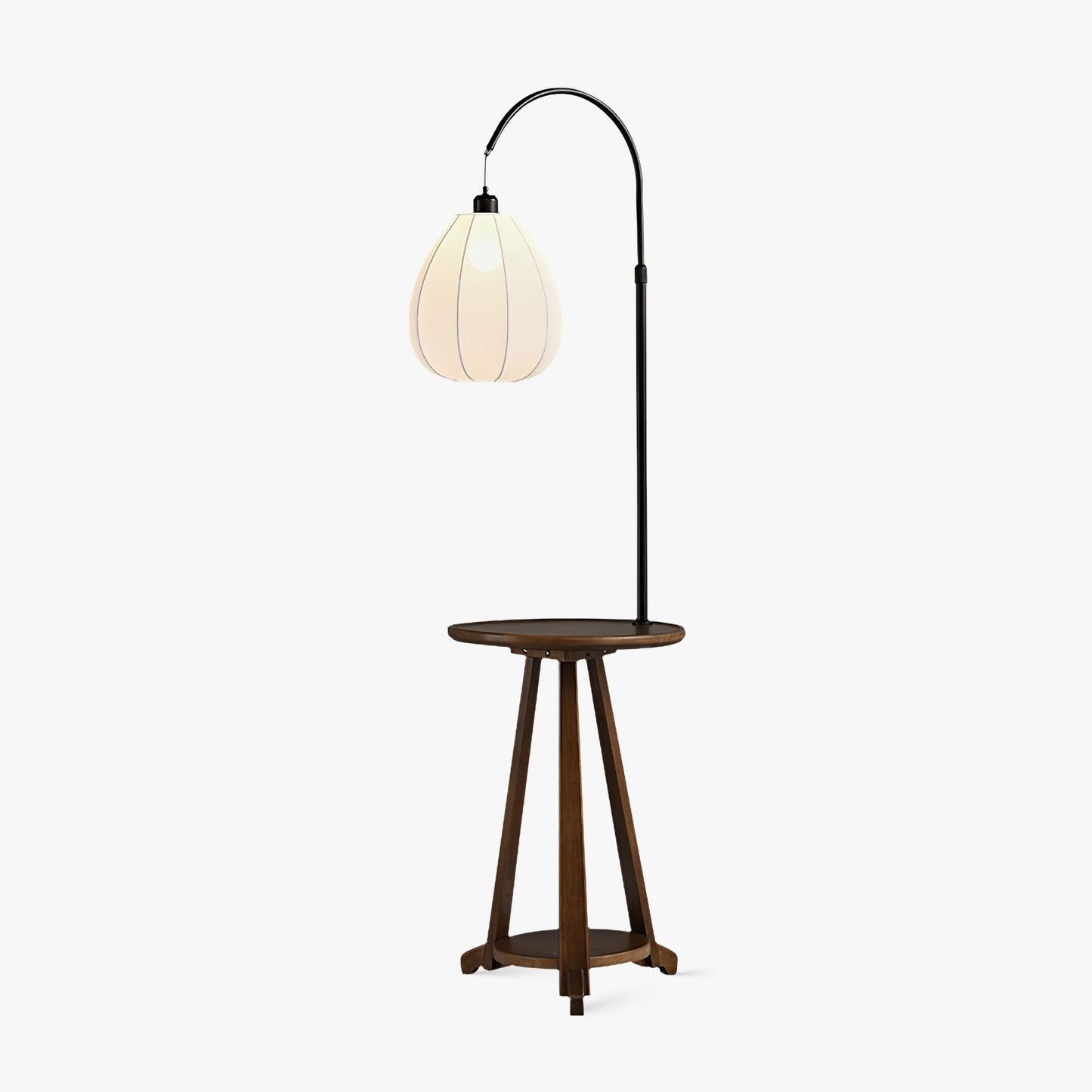 Arc Side Table Floor Lamp with LED Shade - Black Metal & Wood