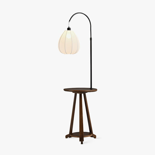 Arc Side Table Floor Lamp with LED Shade - Black Metal & Wood
