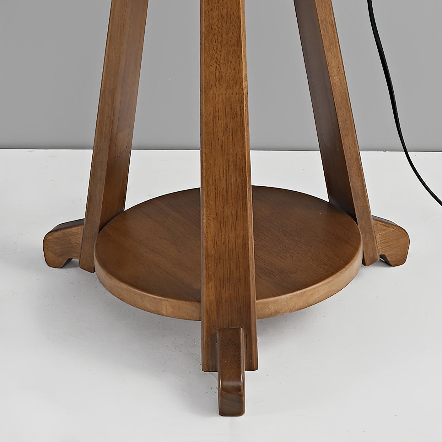 Arc Side Table Floor Lamp with LED Shade - Black Metal & Wood