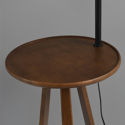 Arc Side Table Floor Lamp with LED Shade - Black Metal & Wood