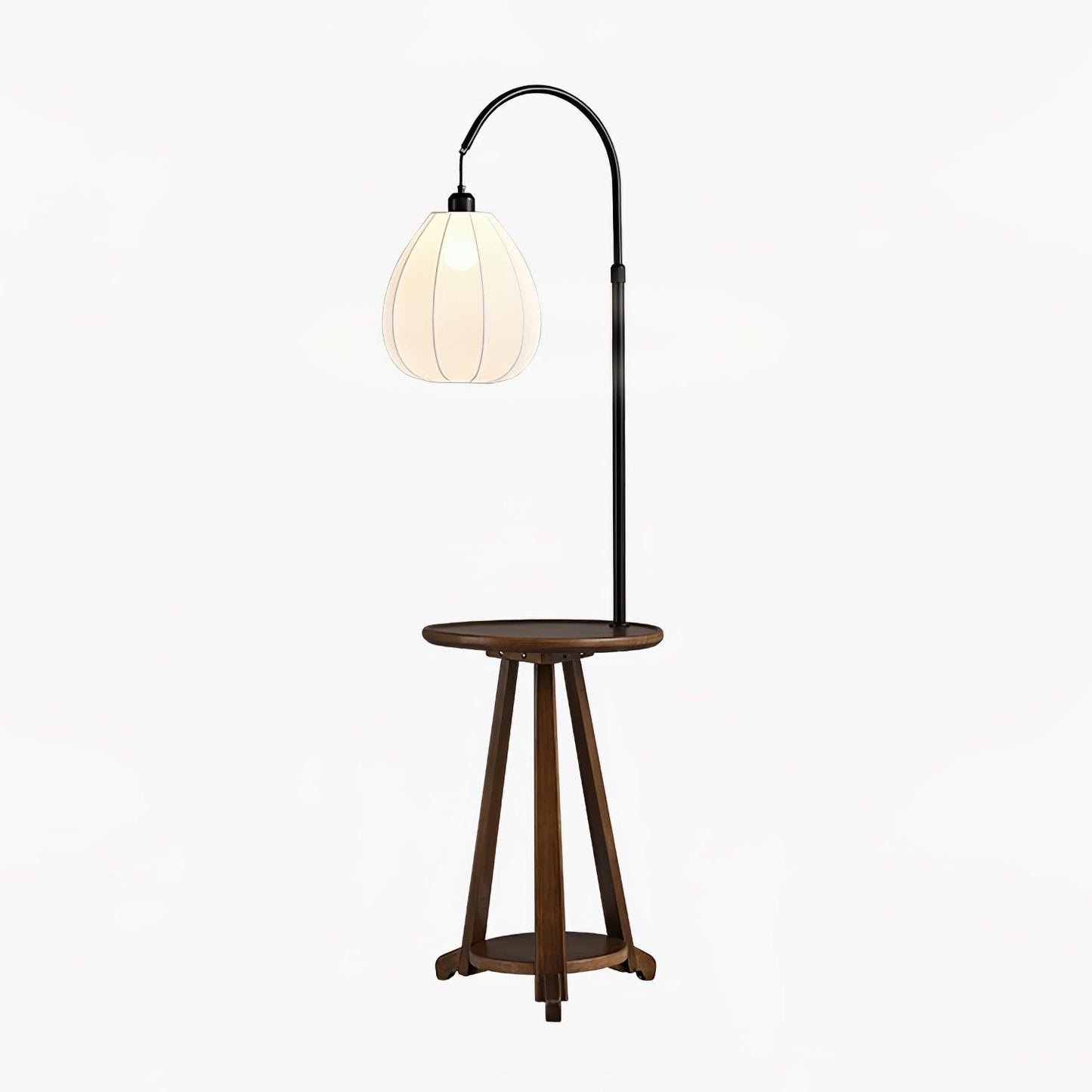 Arc Side Table Floor Lamp with LED Shade - Black Metal & Wood
