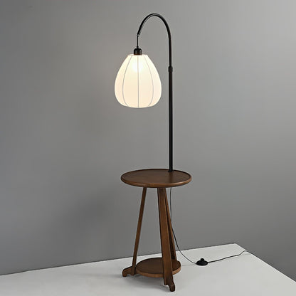 Arc Side Table Floor Lamp with LED Shade - Black Metal & Wood