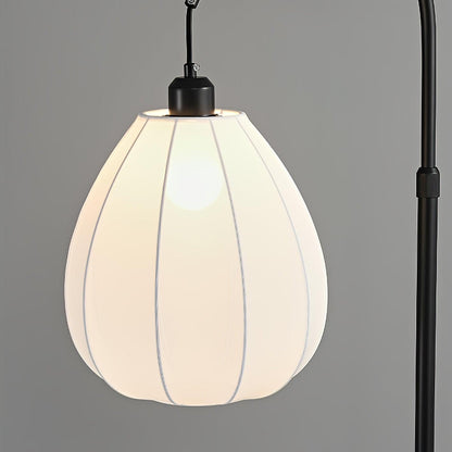 Arc Side Table Floor Lamp with LED Shade - Black Metal & Wood