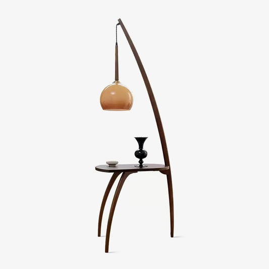 Arc Sphere Floor Lamp with Wooden Arc and Glass Globe