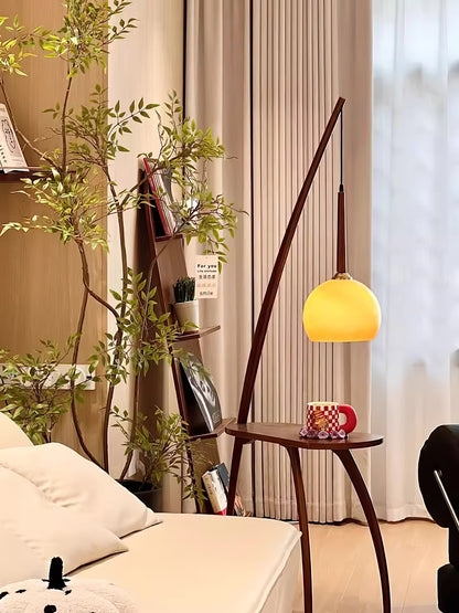 Arc Sphere Floor Lamp with Wooden Arc and Glass Globe