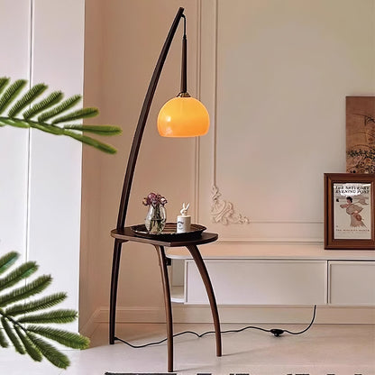 Arc Sphere Floor Lamp with Wooden Arc and Glass Globe