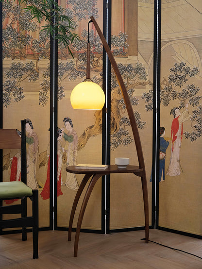 Arc Sphere Floor Lamp with Wooden Arc and Glass Globe