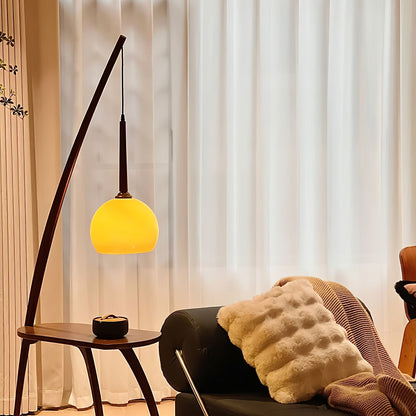 Arc Sphere Floor Lamp with Wooden Arc and Glass Globe