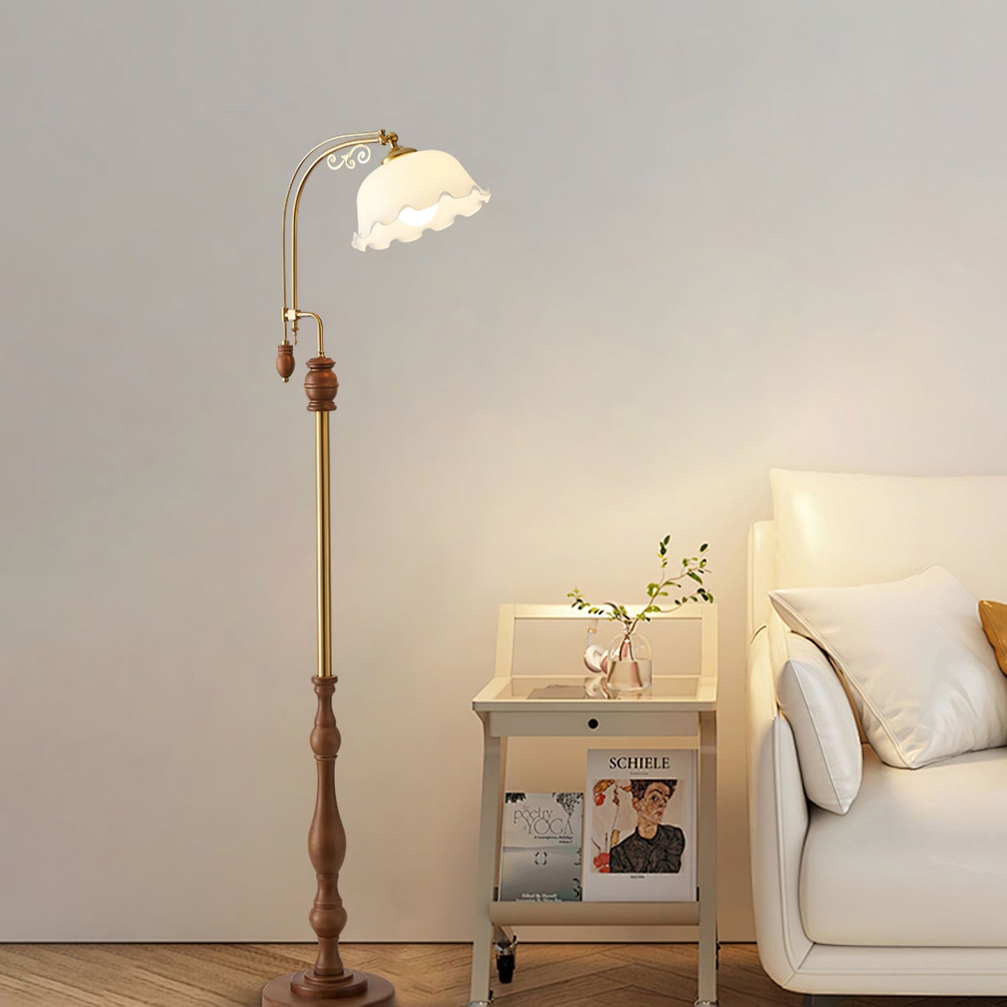 Arch Curves Floor Lamp LED Brass Wood Indoor Lighting