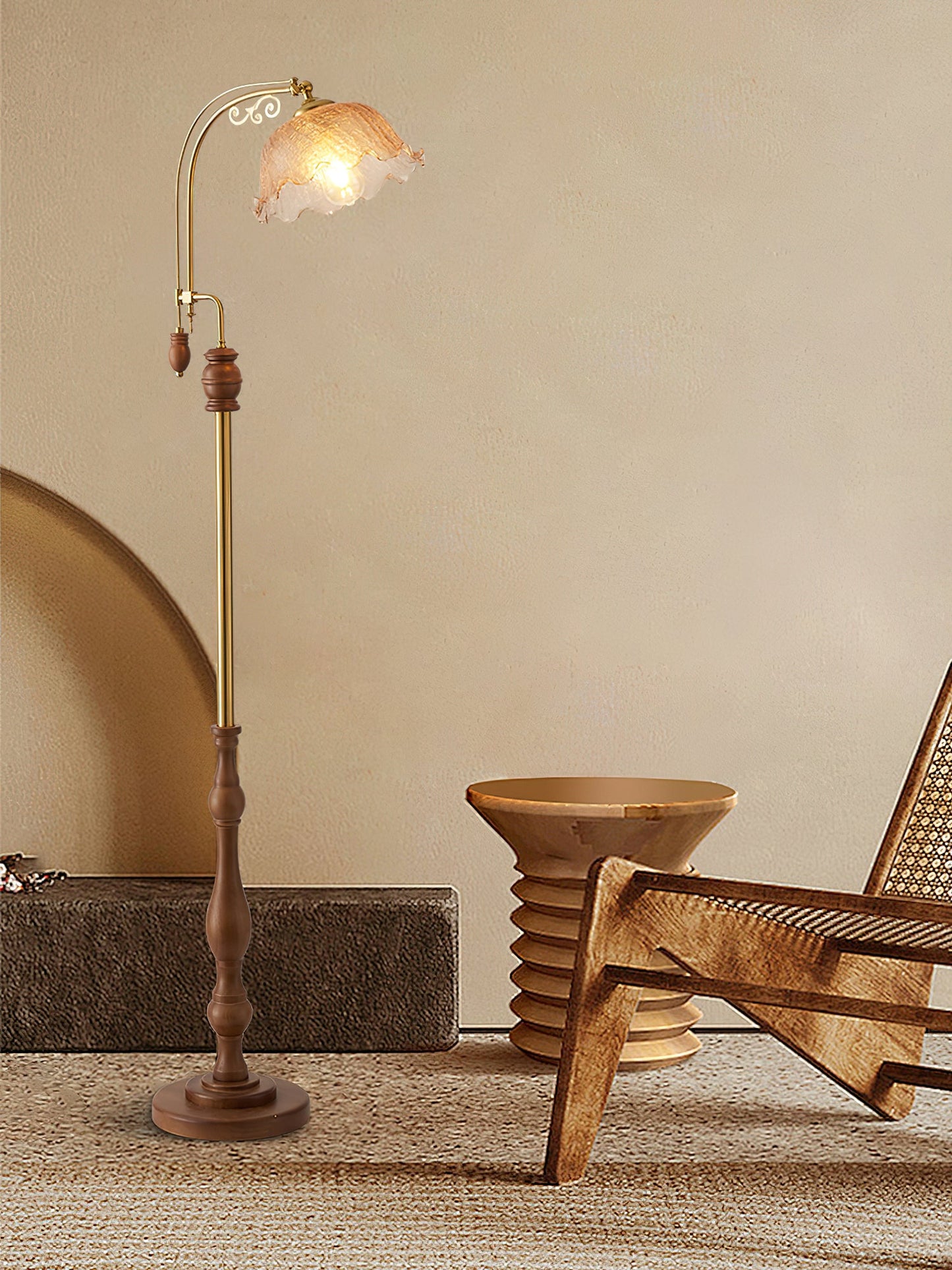Arch Curves Floor Lamp LED Brass Wood Indoor Lighting