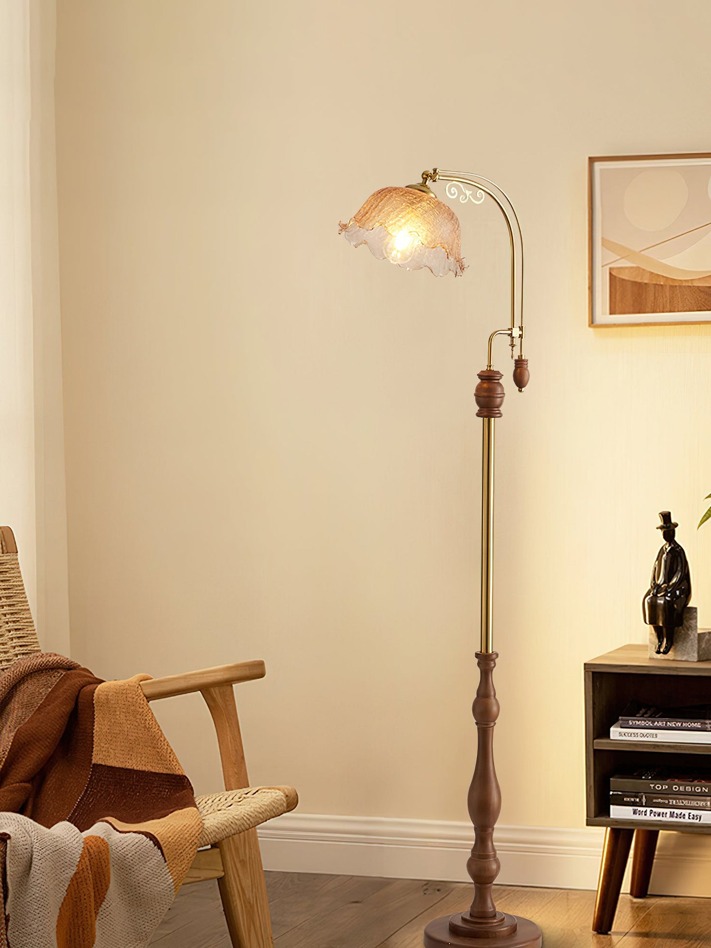 Arch Curves Floor Lamp LED Brass Wood Indoor Lighting