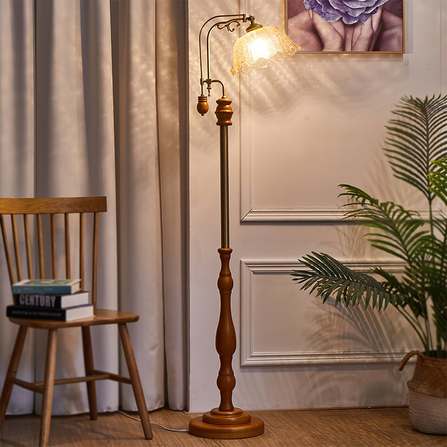 Arch Curves Floor Lamp LED Brass Wood Indoor Lighting