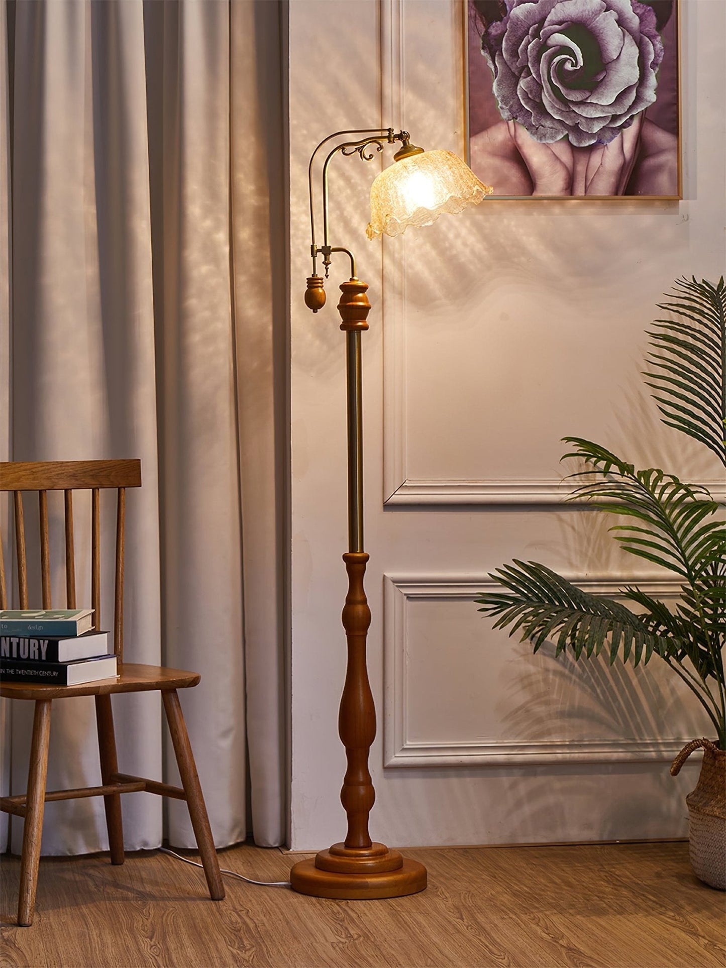 Arch Curves Floor Lamp LED Brass Wood Indoor Lighting