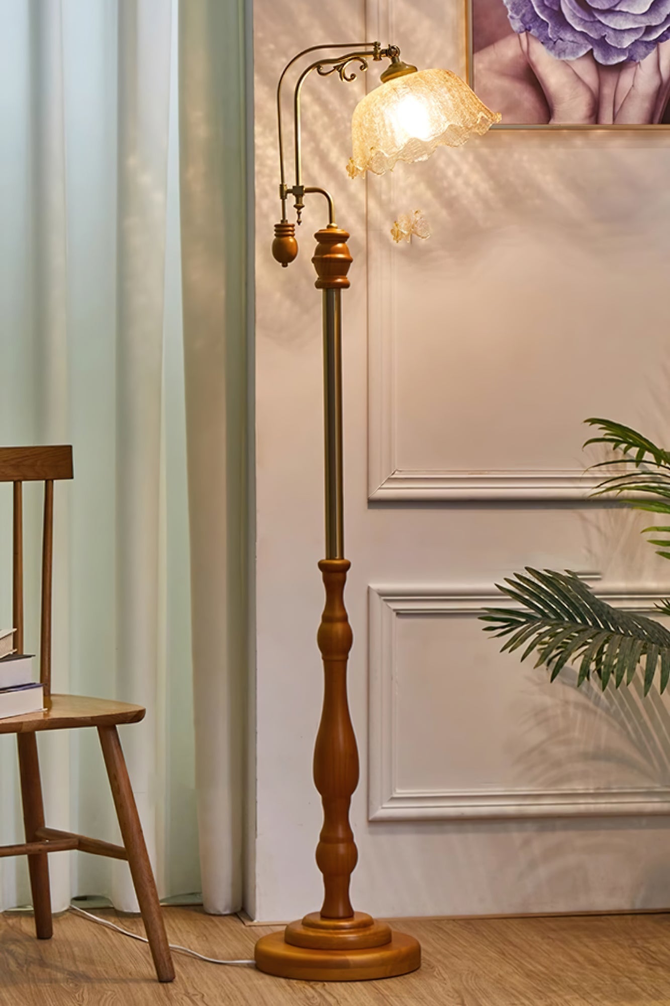 Arch Curves Floor Lamp LED Brass Wood Indoor Lighting