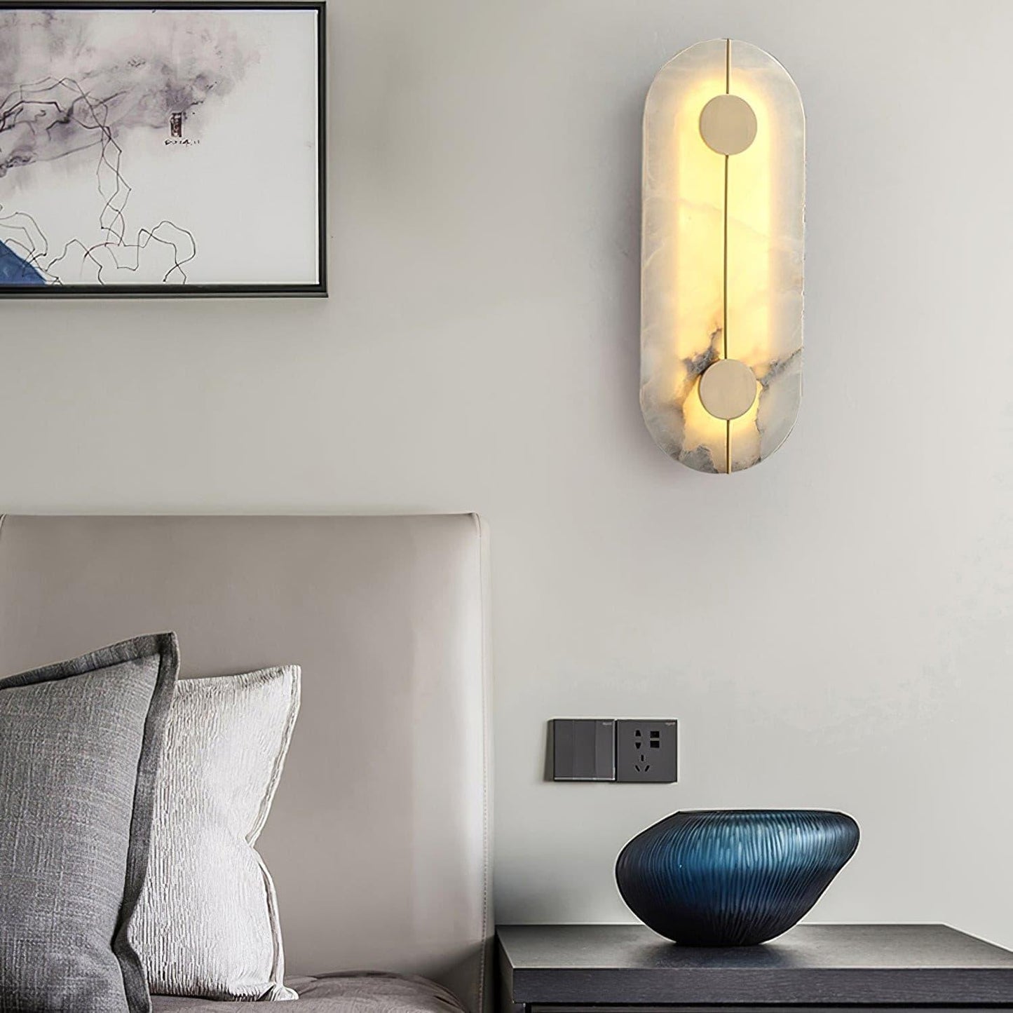 Artistic Alabaster Wall Lamp with LED Lighting, Retro Design