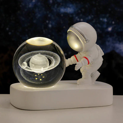 Astronaut Theme Night Lamp with LED 3D Crystal Sphere