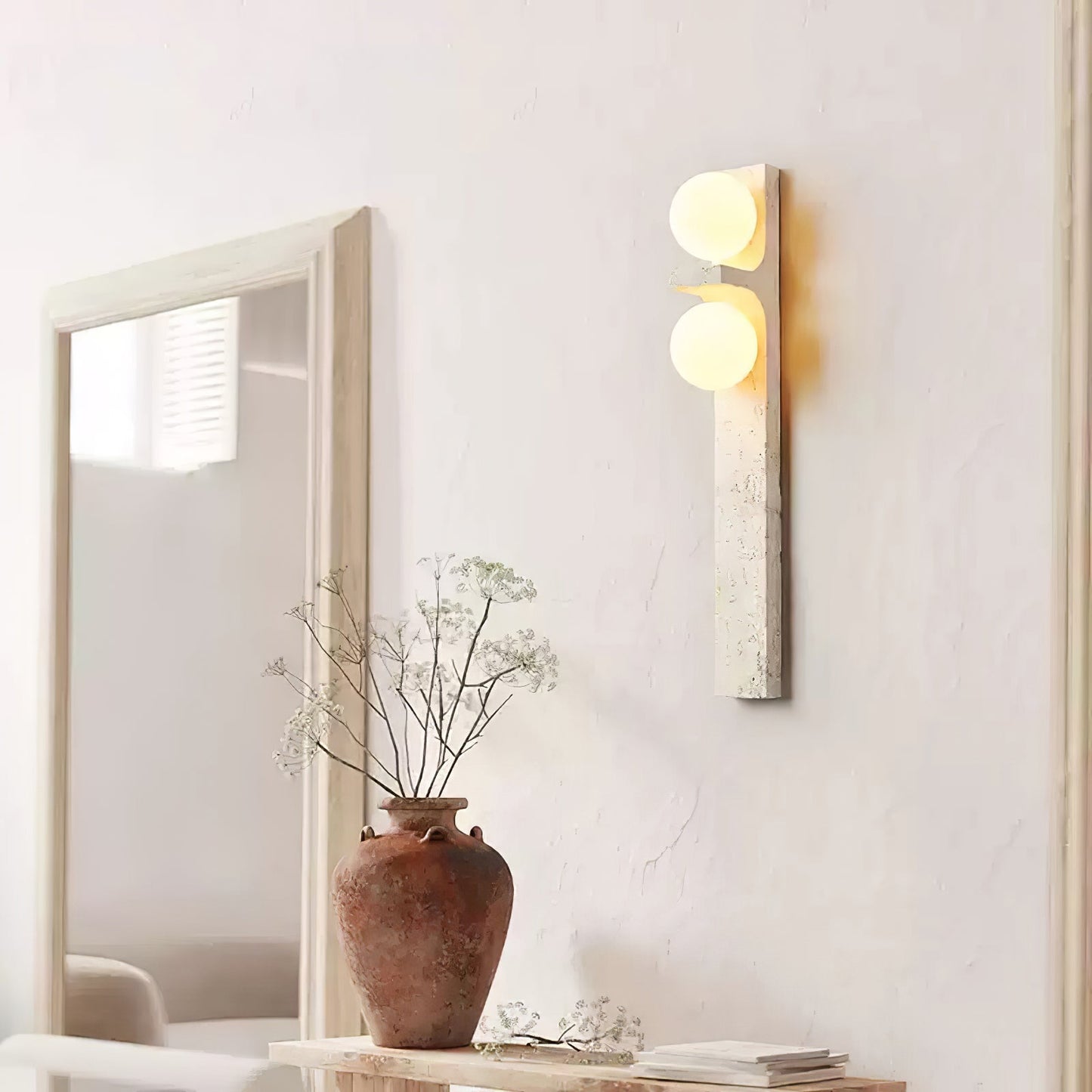 Asymmetrical Travertine Wall Sconce with LED Lighting