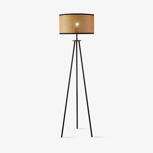 Aubrey Floor Lamp with Bamboo Shade and Black Legs