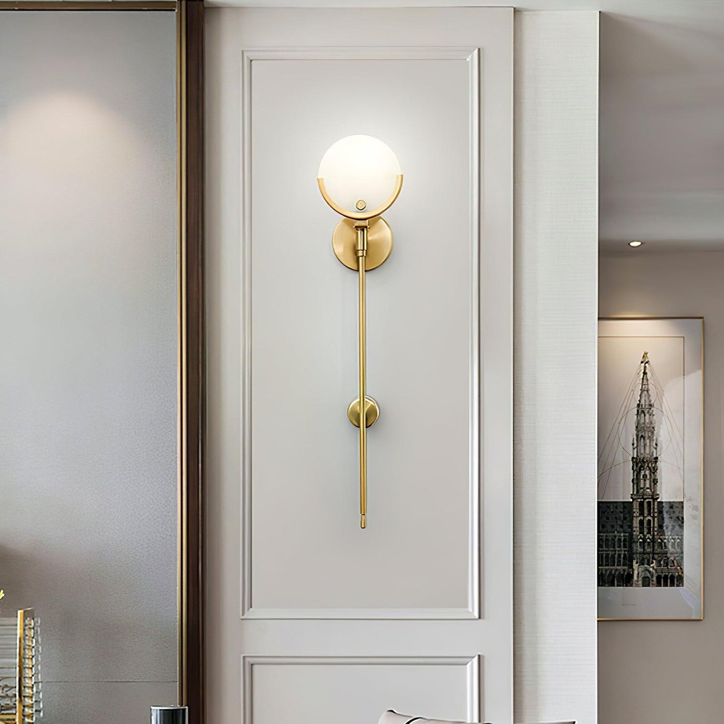 Ava Brass Wall Lamp with Alabaster Shade, LED, Indoor
