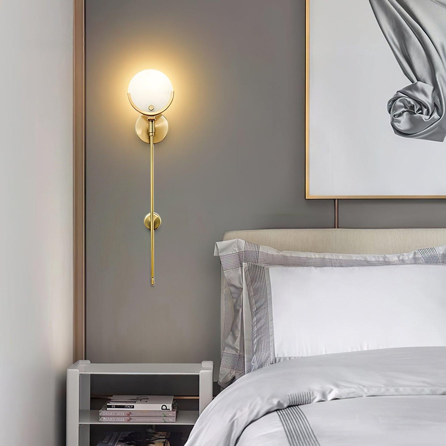 Ava Brass Wall Lamp with Alabaster Shade, LED, Indoor