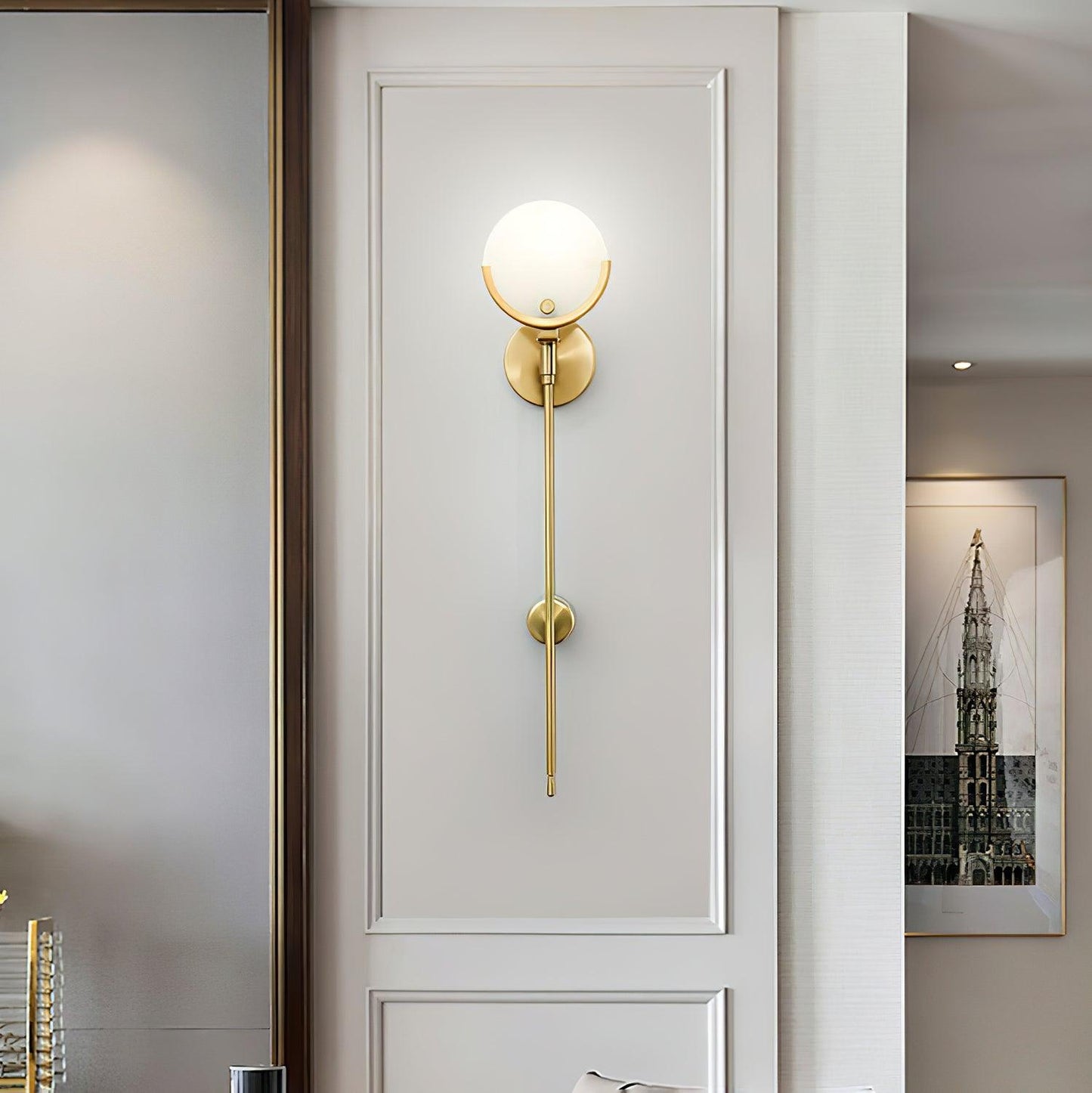 Ava Brass Wall Lamp with Alabaster Shade, LED, Indoor