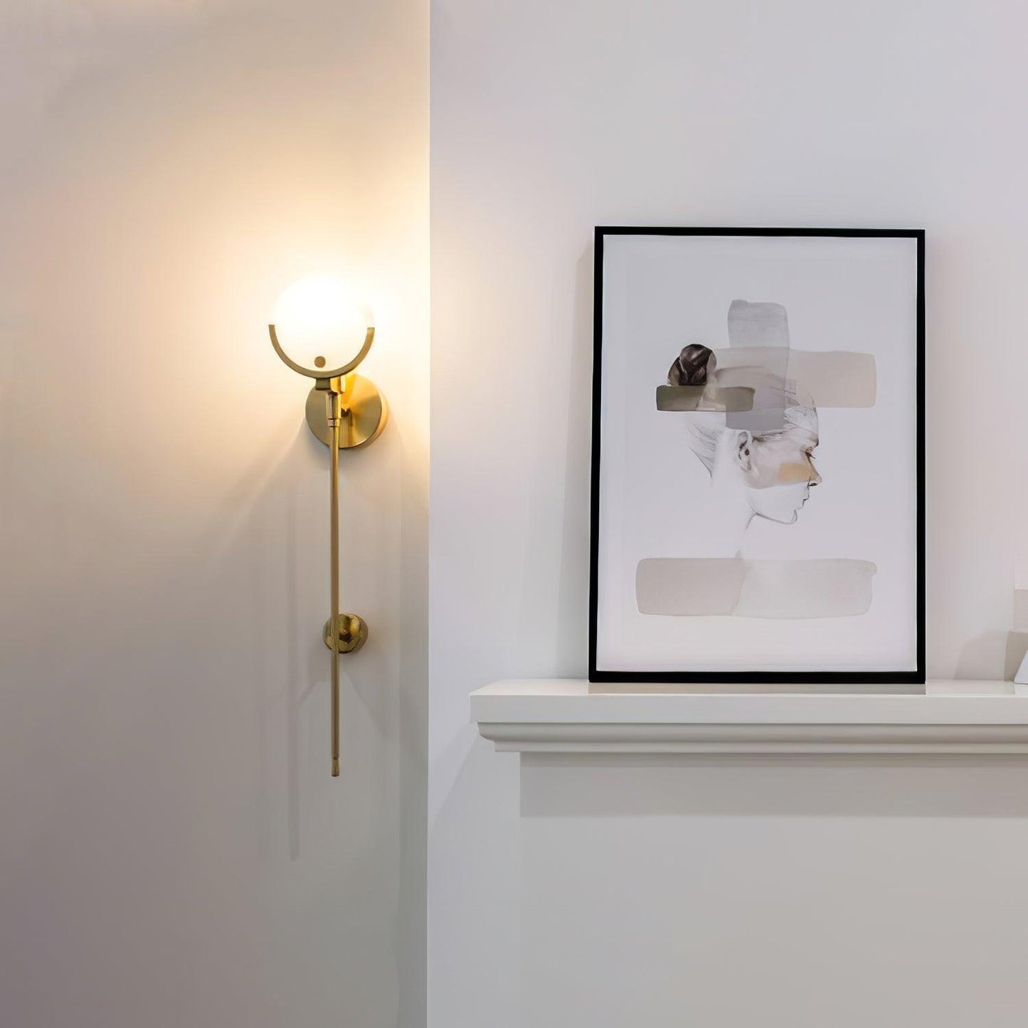 Ava Brass Wall Lamp with Alabaster Shade, LED, Indoor