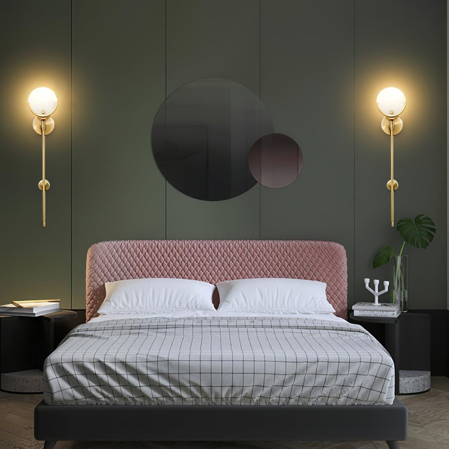 Ava Brass Wall Lamp with Alabaster Shade, LED, Indoor
