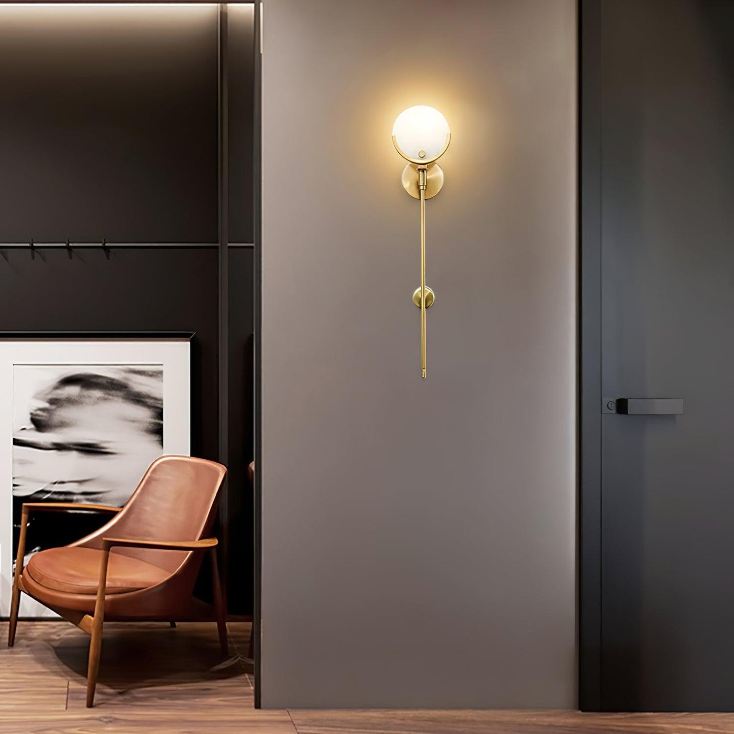Ava Brass Wall Lamp with Alabaster Shade, LED, Indoor