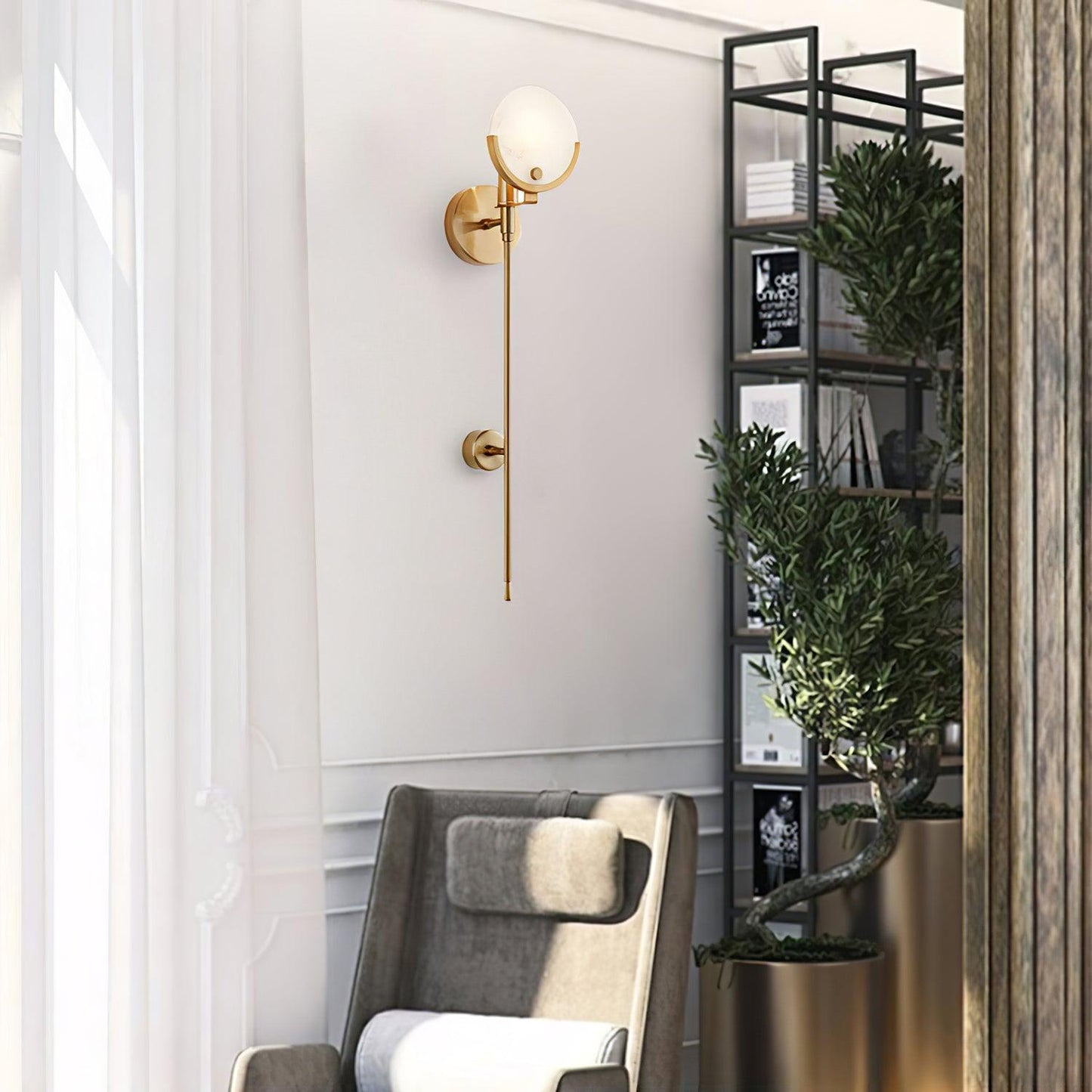 Ava Brass Wall Lamp with Alabaster Shade, LED, Indoor