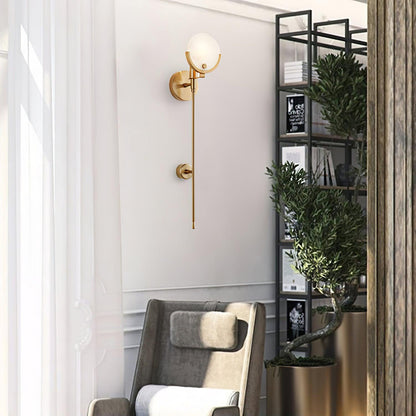 Ava Brass Wall Lamp with Alabaster Shade, LED, Indoor
