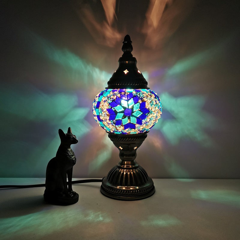 Traditional Tiffany Oval Glass Iron 1-Light Table Lamp for Living Room