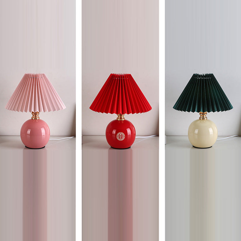 Modern Art Deco Orb Base Fabric Shade Ceramic 1-Light Table Lamp for Bedroom