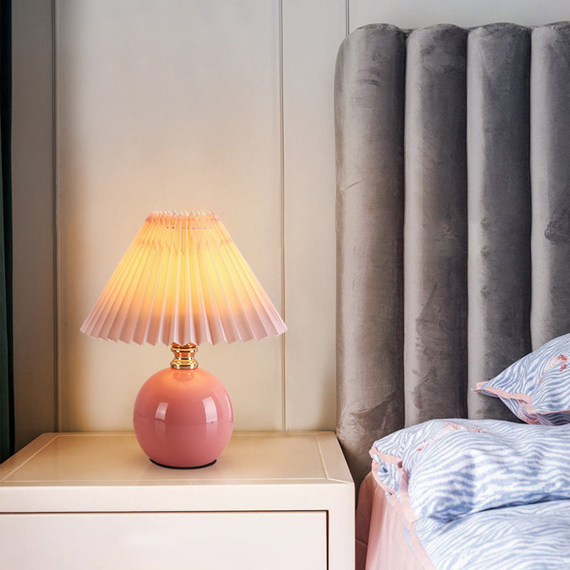 Modern Art Deco Orb Base Fabric Shade Ceramic 1-Light Table Lamp for Bedroom