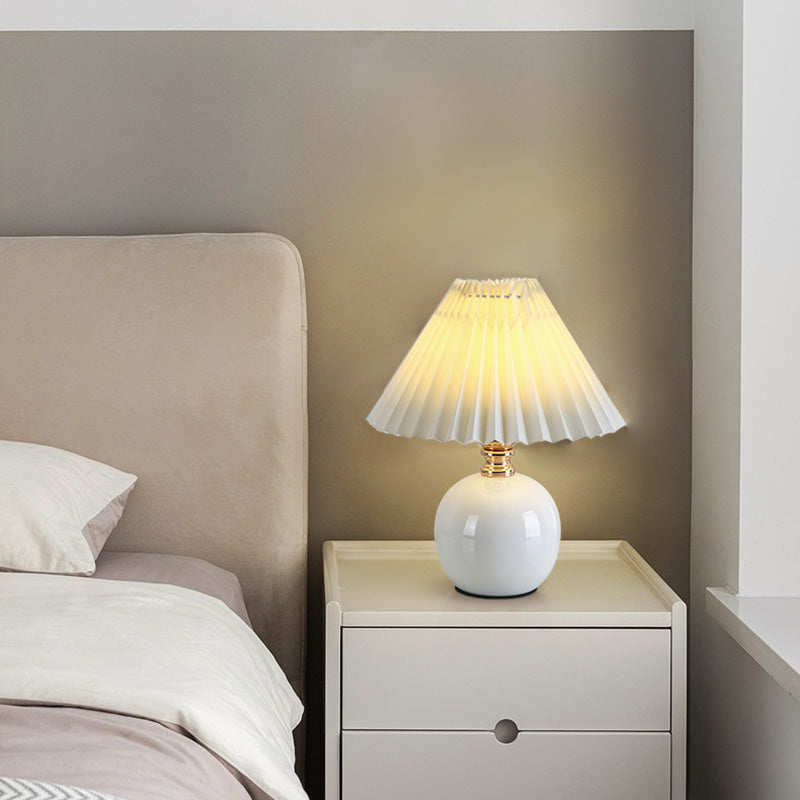Modern Art Deco Orb Base Fabric Shade Ceramic 1-Light Table Lamp for Bedroom