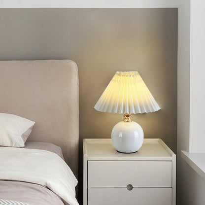 Modern Art Deco Orb Base Fabric Shade Ceramic 1-Light Table Lamp for Bedroom